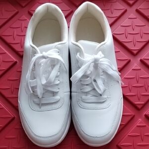 Women's Lands End Errand Runner Active White Leather Lace-Up Sneakers Size 9.5B